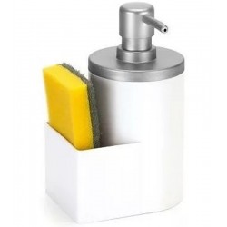 Dispenser 600ml Para Detergente E Bucha Branco Com Cromo Fosco